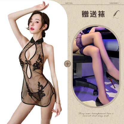 Sexy Lace Mesh Classical Embroidered Cheongsam