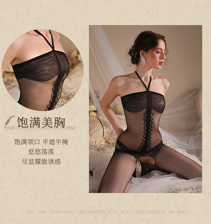 Transparent Lace Trim Mesh Bodystocking