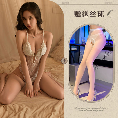 Sexy Lace Open Jumpsuit See-through Pajamas