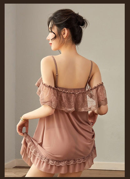 Sheer Chiffon Robe with Lace Trim