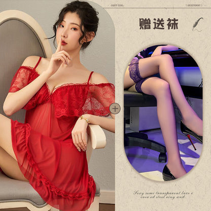 Sheer Chiffon Robe with Lace Trim