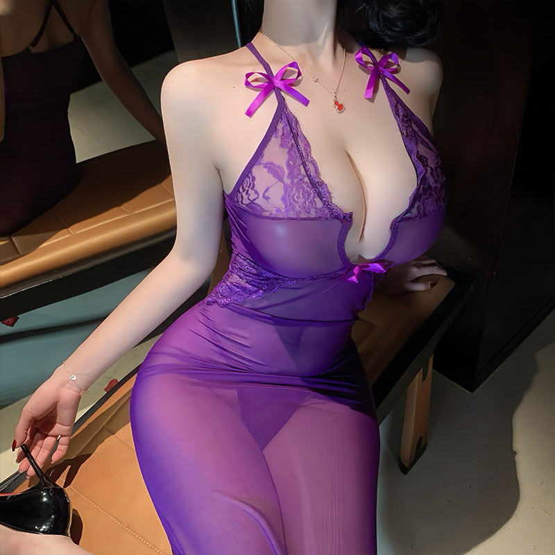 Sexy see-through lace long dress tight dress