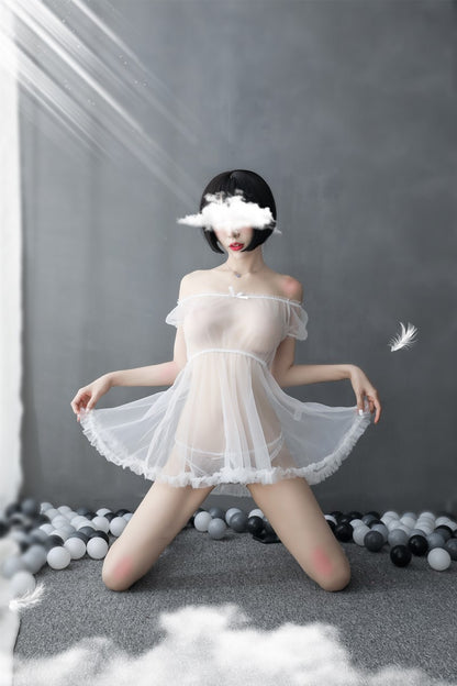 Sheer Off-shoulder Gown