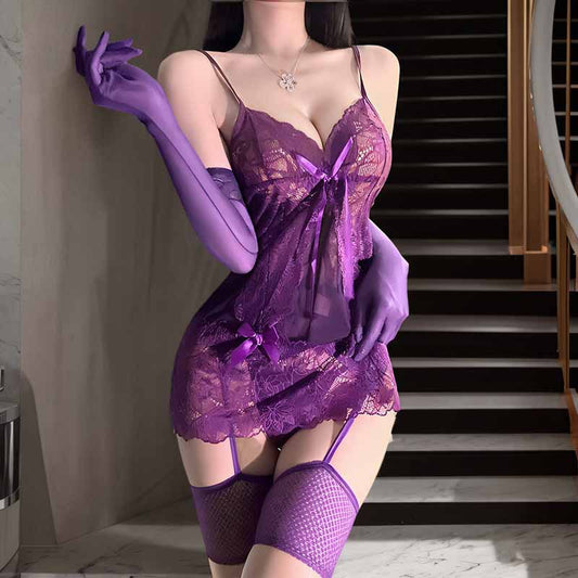 Sexy Deep V Sexy Lingerie See-through Seduction Nightdress